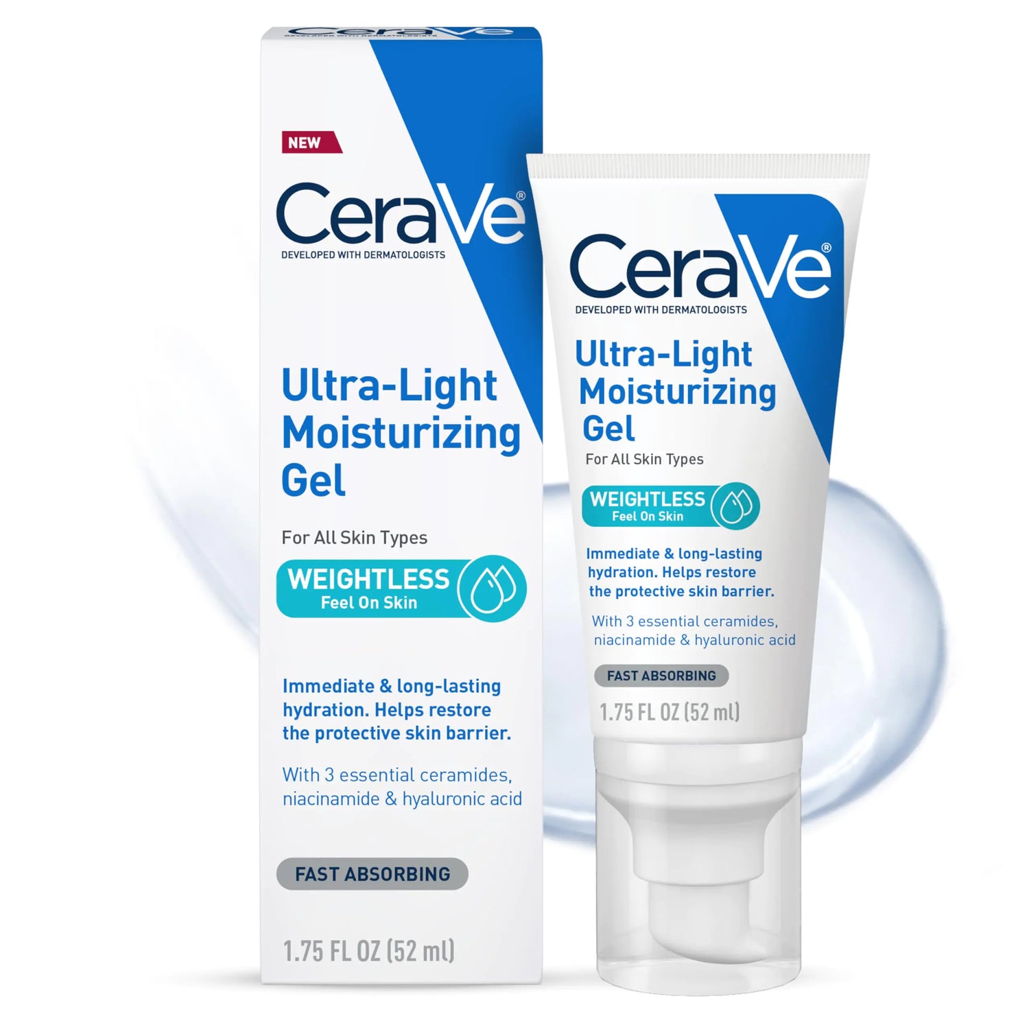 CeraVe Ultra-Light Moisturizing Gel | Idratante Gel Viso Idratante con Ceramidi, Niacinamide, Acido Ialuronico | Senza Fragranza | Senza Olio | Idratante Opacizzante Senza Peso | 1.75 FL Oz