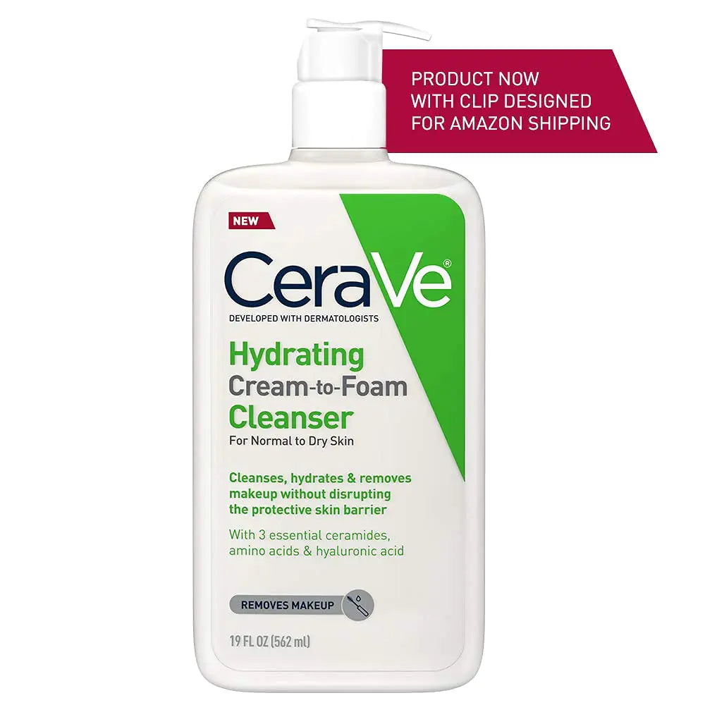 CeraVe Crema idratante a schiuma Detergente | Struccante Detergente viso per pelle secca | Detergente viso schiumogeno con acido ialuronico | Pelle da normale a secca | Senza profumo e non comedogenica | 19 once fluide 19 once fluide (confezione da 1)