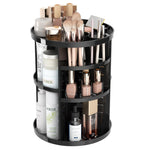 Rotating Makeup Organizer for Vanity, 360 Spinning Skincare Organizers with Adjustable Trays, Make Up Desk Storage Carousel Rack, Cosmetic Display Cases for Dresser Bathroom Countertop Black