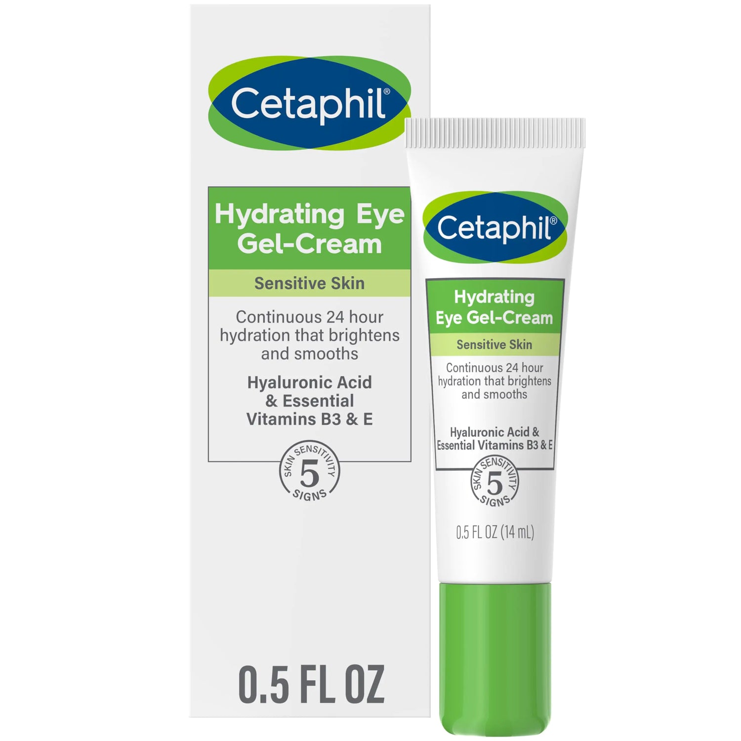 CETAPHIL Hydrating Eye Gel-Cream , With Hyaluronic Acid , 0.5 fl oz , Brightens and Smooths Under Eyes , 24 Hour Hydration for All Skin Types, (Packaging May Vary) 0.5 Fl Oz (Pack of 1)