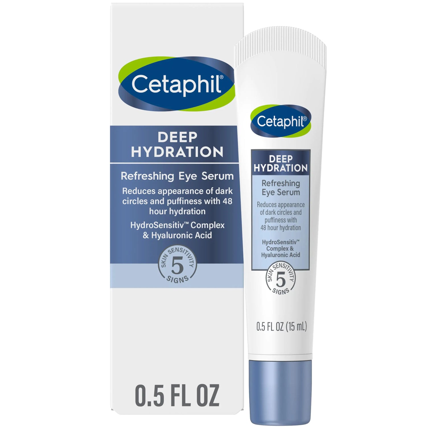 Siero rinfrescante per gli occhi di idratazione profonda Cetaphil, 0,5 fl oz, crema idratante sotto gli occhi per 48 ore per ridurre la comparsa di occhiaie, con acido ialuronico, vitamina E e B5 (la confezione può variare) 0,5 fl oz (confezione da 1)