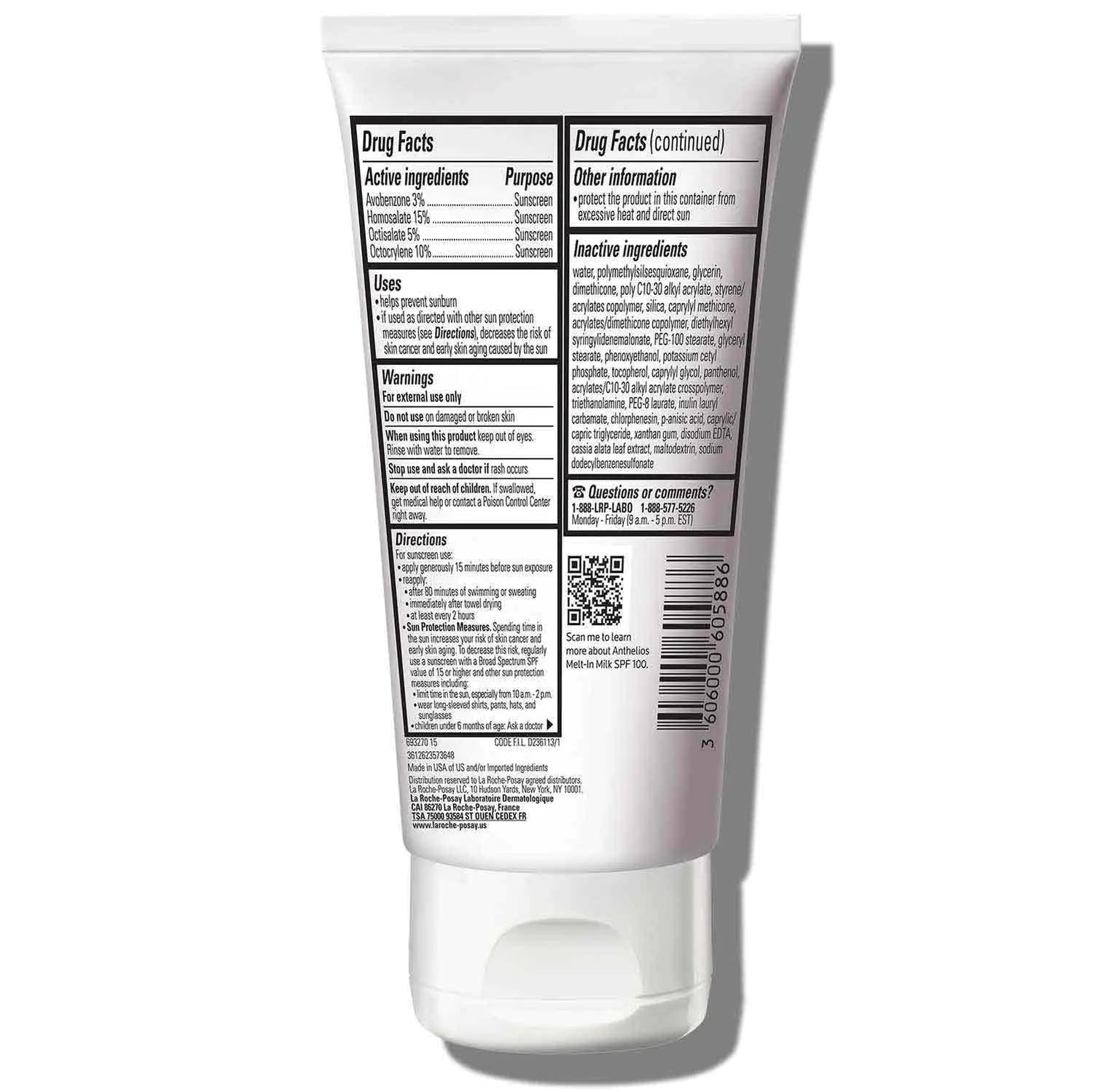 La Roche-Posay Anthelios Melt-In Milk Sunscreen SPF 100 | Protezione solare per corpo e viso | SPF ad ampio spettro + antiossidanti | Lozione solare senza olio | Per pelli sensibili al sole | Senza ossibenzone 5.1 Fl Oz (confezione da 1)