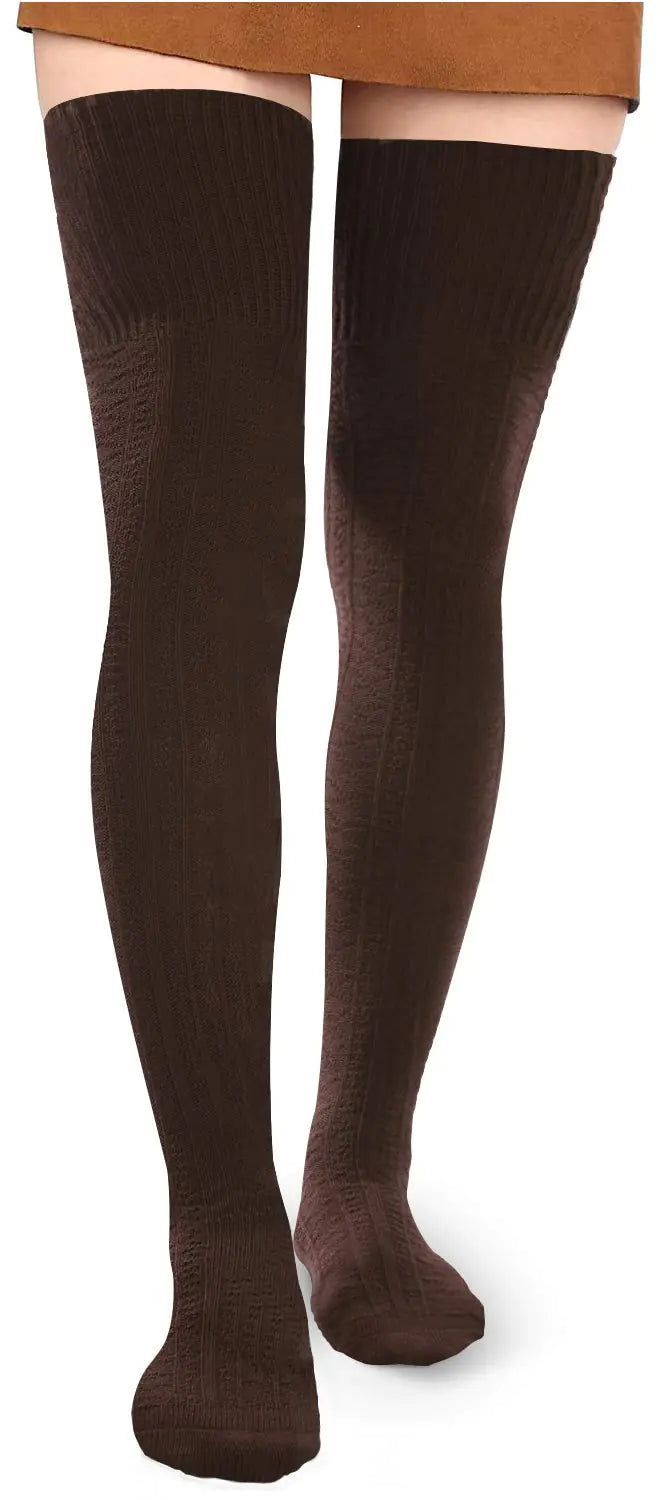 Women Thigh High Socks Extra Long Cotton Knit Warm Thick Tall Long Boot Stockings Leg Warmers One Size 1 Brown