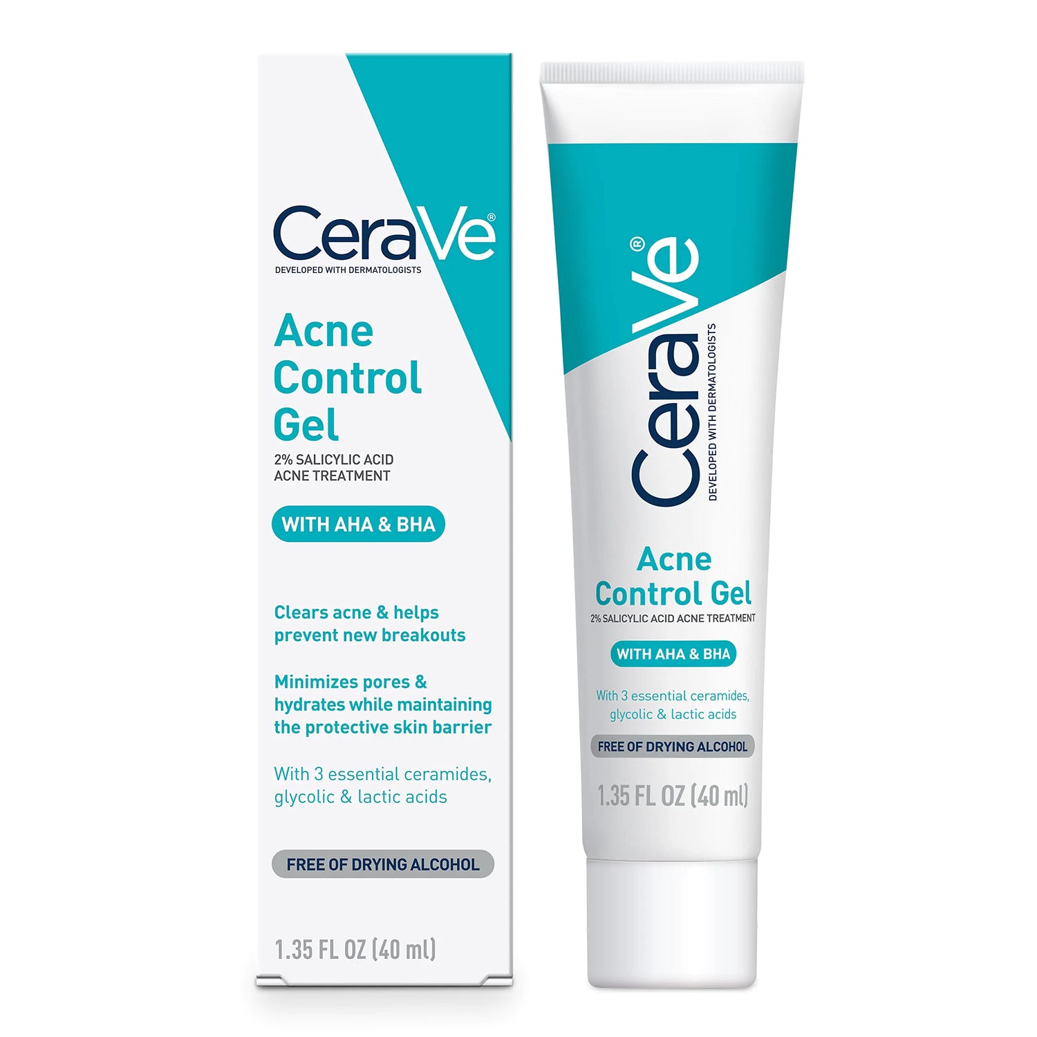 CeraVe Acne Control Gel, 2% Acido Salicilico Trattamento dell’acne con acido glicolico + acidi lattici + niacniamide, il gel per l’acne aiuta a eliminare le imperfezioni dell’acne senza seccarsi troppo, senza alcool e senza olio, 1,35 fl oz