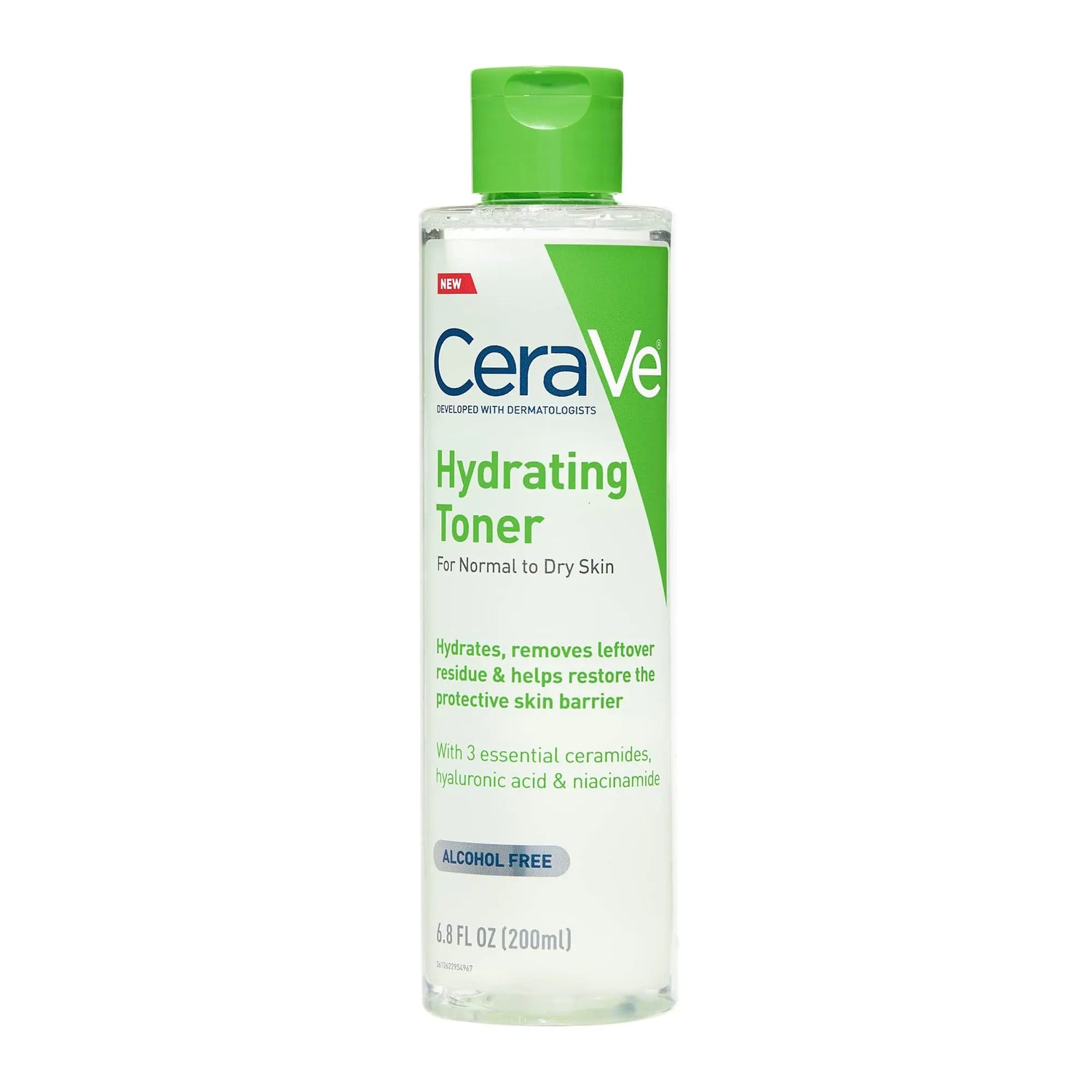 CeraVe Tonico idratante per il viso non alcolico con acido ialuronico, niacinamide e ceramidi per pelli secche sensibili, non comedogenico senza profumo, full size, 6,8 fl oz