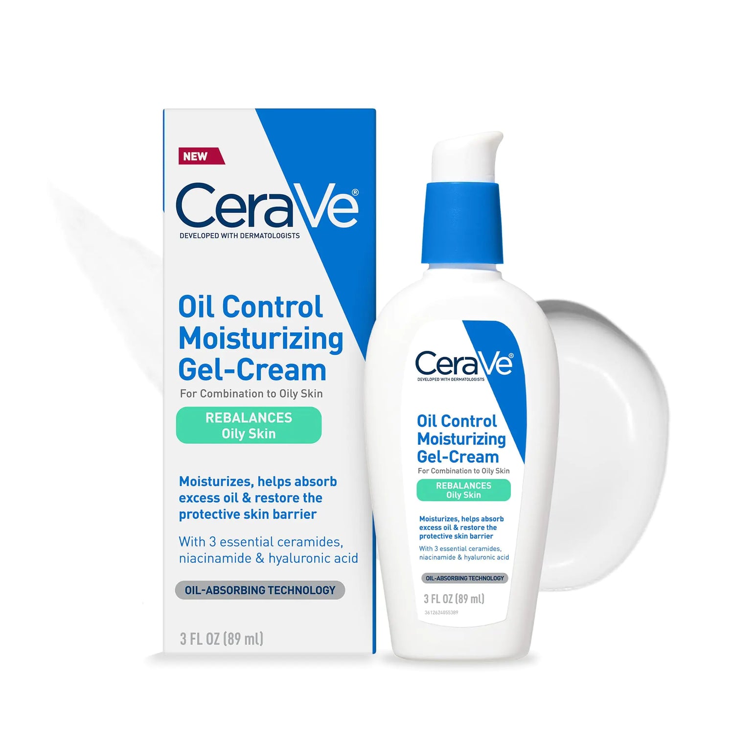 eraVe Oil Control Gel-Crema Idratante | Idratante Viso per Pelle Grassa | Niacinamide, Acido Ialuronico e Tecnologia di Assorbimento dell'Olio per Riequilibrare la Pelle Grassa | Non Comedogenico, Senza Profumo e Senza Olio