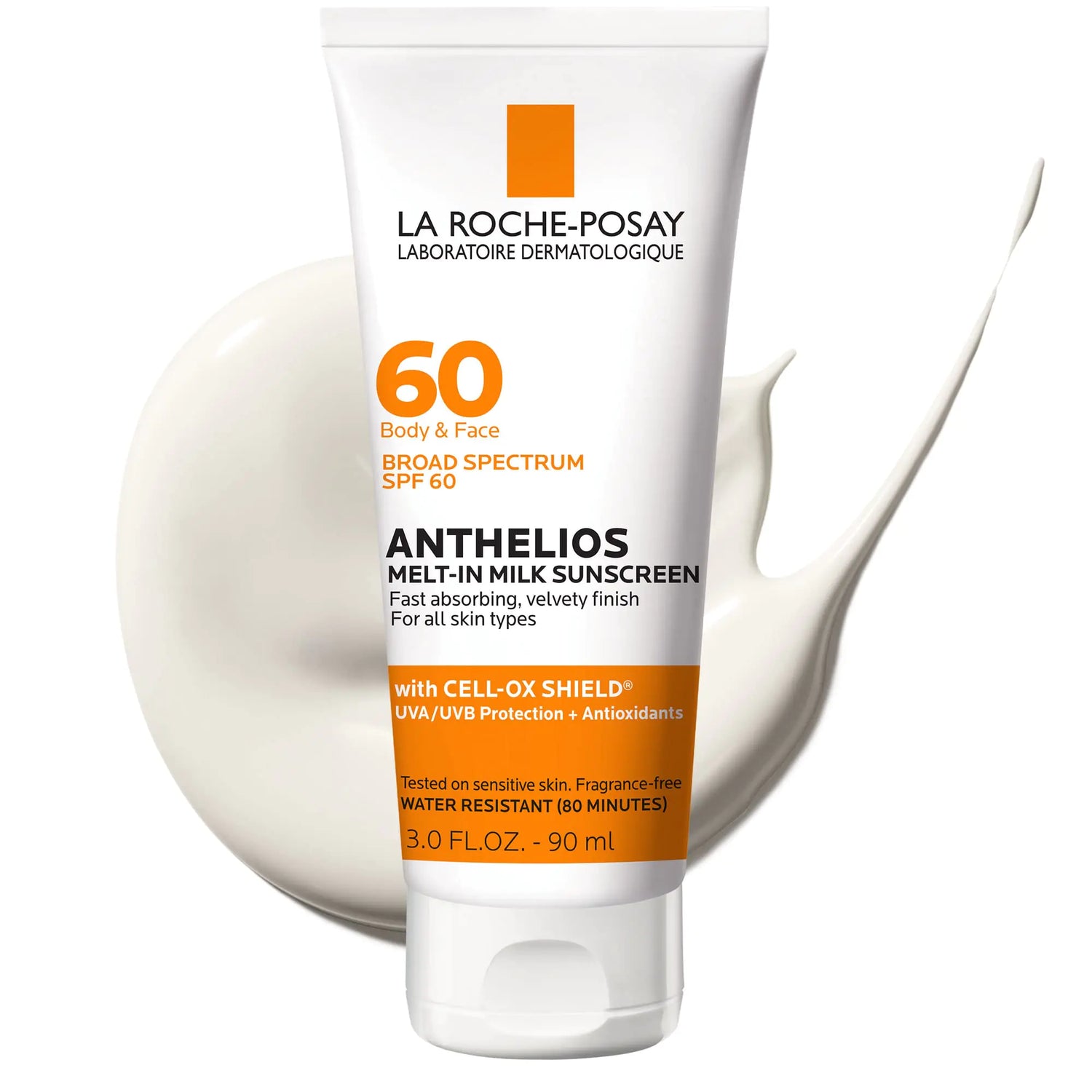 La Roche-Posay Anthelios Melt-In Milk Sunscreen SPF 60 | Protezione solare per corpo e viso | SPF ad ampio spettro + antiossidanti | Lozione solare senza olio | Leggero e rapido assorbimento | Senza ossibenzone 3 fl Oz (confezione da 1)