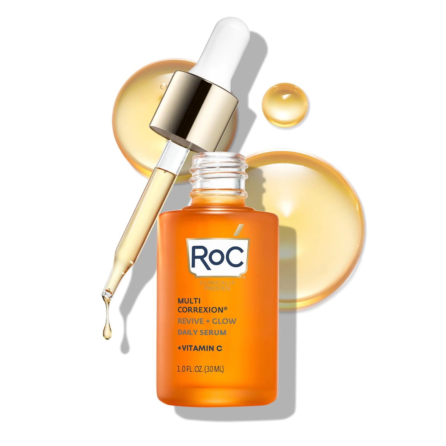 RoC Multi Correxion Revive + Glow 10% Siero attivo alla vitamina C per il viso, trattamento quotidiano antietà per la cura della pelle delle rughe e del tono della pelle, siero illuminante, 1 oncia fluida