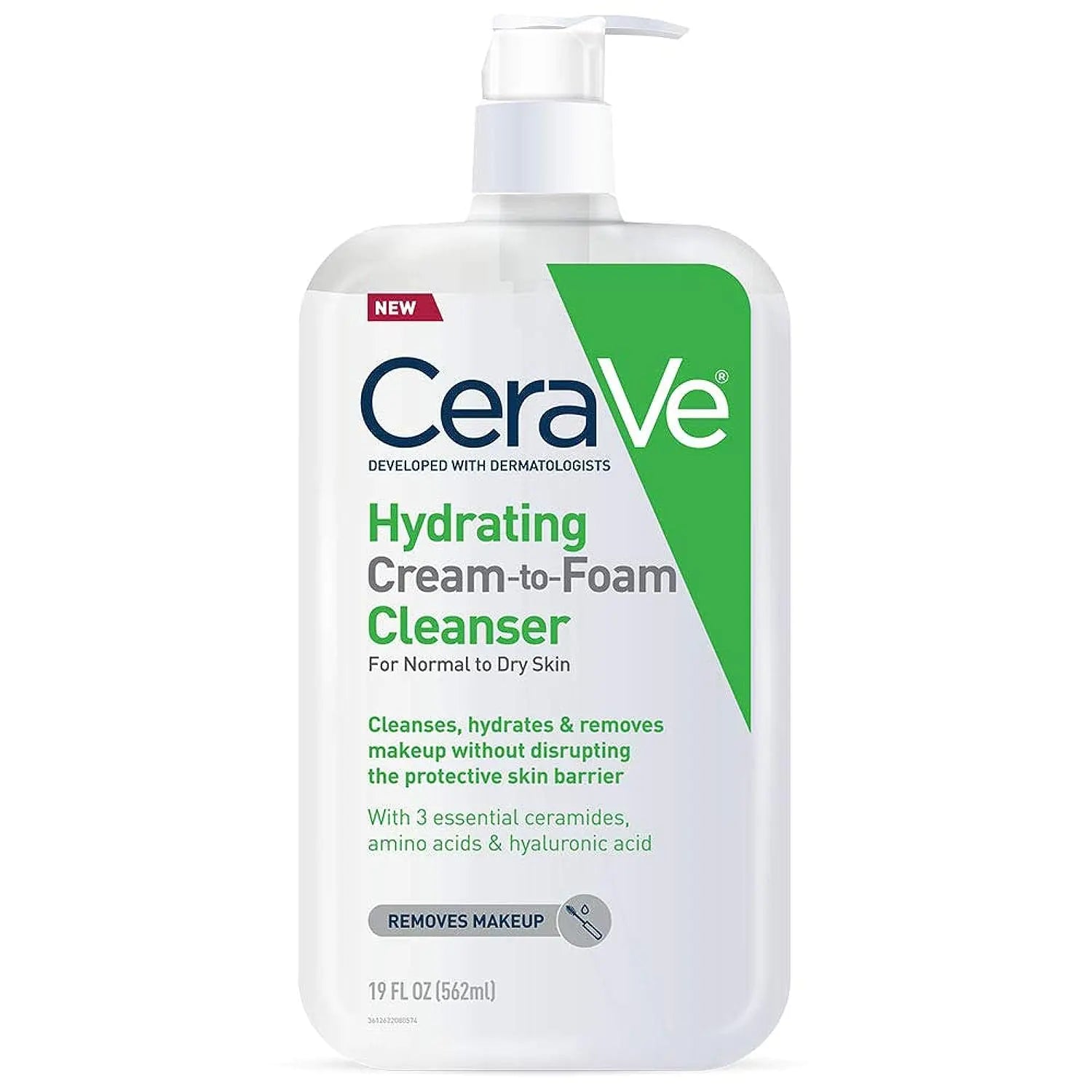 CeraVe Crema idratante a schiuma Detergente | Struccante Detergente viso per pelle secca | Detergente viso schiumogeno con acido ialuronico | Pelle da normale a secca | Senza profumo e non comedogenica | 19 once fluide 19 once fluide (confezione da 1)