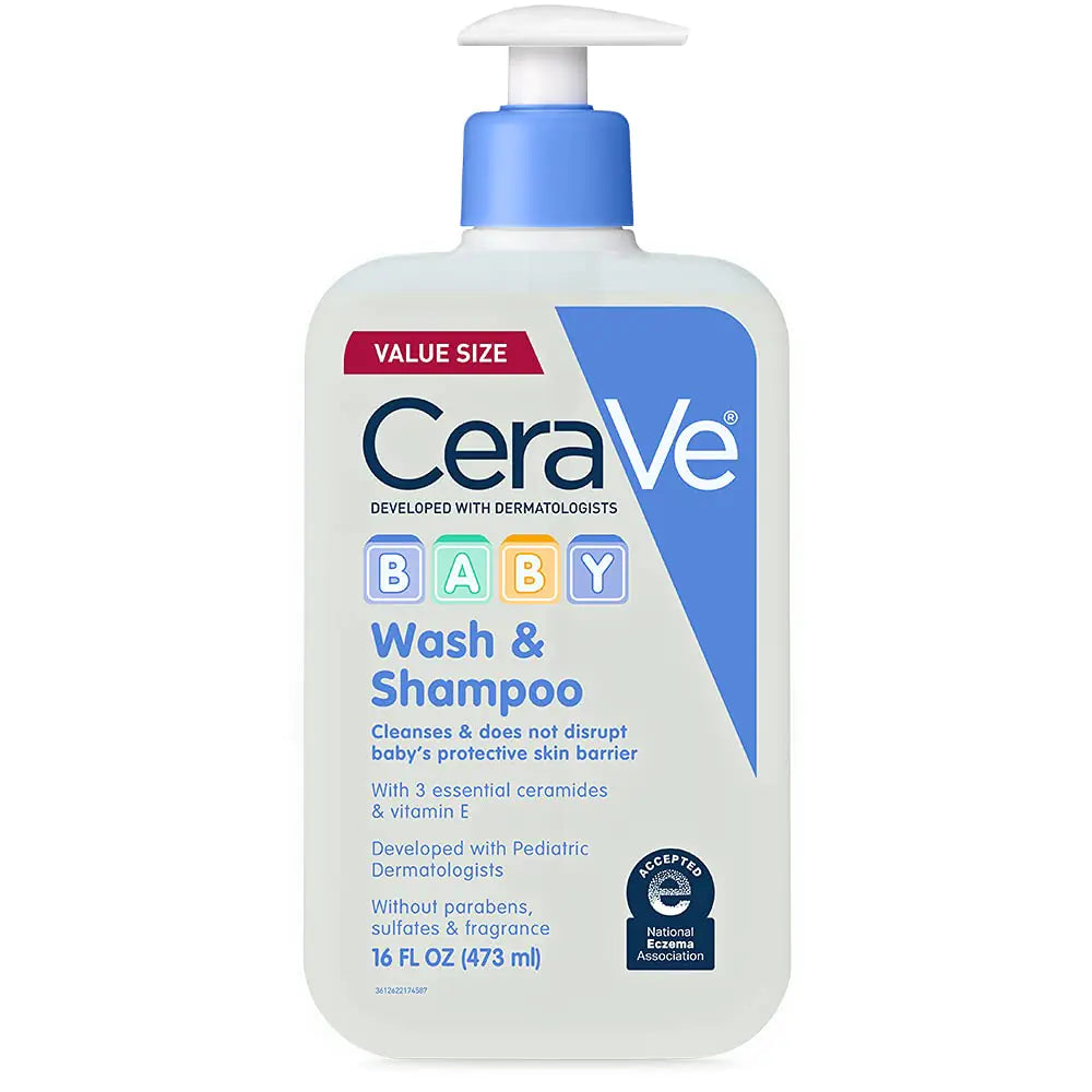 CeraVe Baby Wash & Shampoo | 2-in-1 senza lacrime per la pelle Capelli Fragranza, parabeni, tintura, ftalati Bagno senza solfati| Sapone con vitamina E 16 once 1 libbra (confezione da 1)