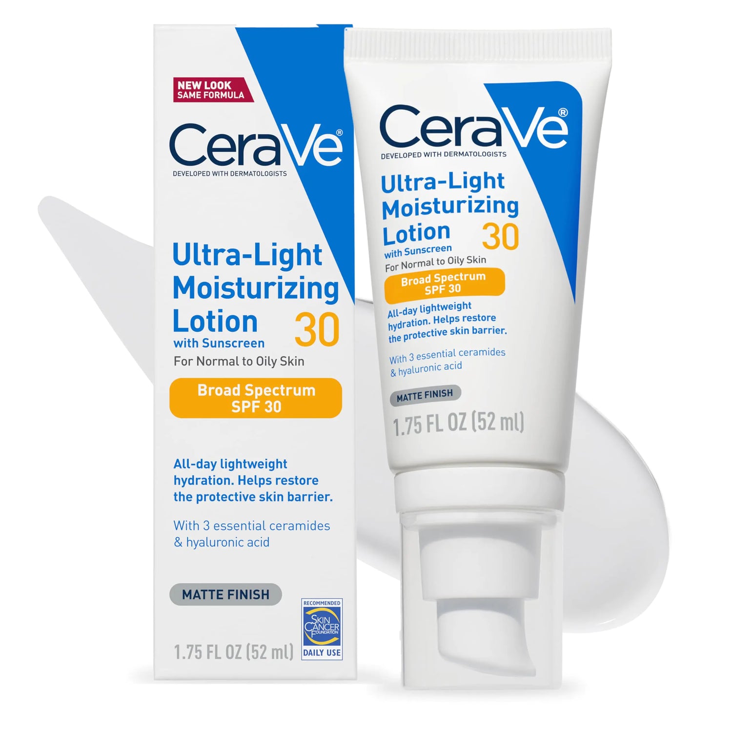 CeraVe Lozione idratante ultraleggera con SPF 30| Idratante quotidiano per il viso con SPF | Formulato con acido ialuronico e ceramidi | SPF ad ampio spettro | Senza olio | Finitura opaca | 1,7 once