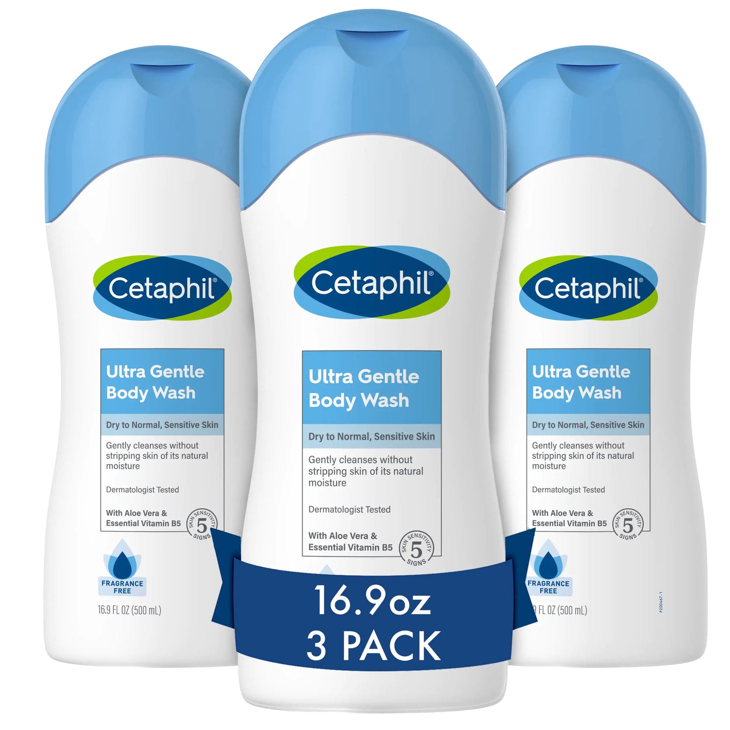 Cetaphil Ultra Gentle Refreshing Body Wash, per pelli secche e normali, sensibili, confezione da 16,9 once, aloe vera, calendula, vitamina B5, ipoallergenico, senza parabeni, senza profumo, dermatologicamente non profumato 1,06 libbre (confezione da 3)