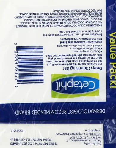 Cetaphil Bar Soap, Deep Cleansing Face and Body Bar, Confezione da 3, Per pelli da secche a normali, sensibili, senza sapone, ipoallergenico, senza parabeni, rimuove trucco, sporco e olio 4,5 once (confezione da 3)