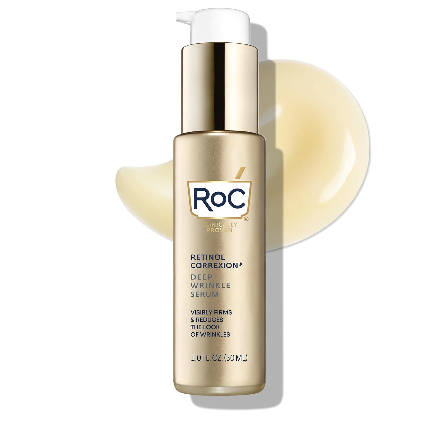 RoC Retinol Correxion Siero viso a rughe profonde Retinolo con acido ascorbico, trattamento quotidiano antietà per la cura della pelle per linee sottili, macchie scure, cicatrici da acne, 1 oncia (la confezione può variare)