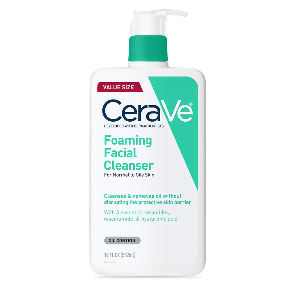 Detergente viso schiumogeno CeraVe | Detergente viso quotidiano per pelle grassa | Acido ialuronico + ceramidi + niacinamide | Senza profumo e senza parabeni | Lavaggio viso con controllo dell'olio non secco | 19 once fluide 19 once fluide (confezione da