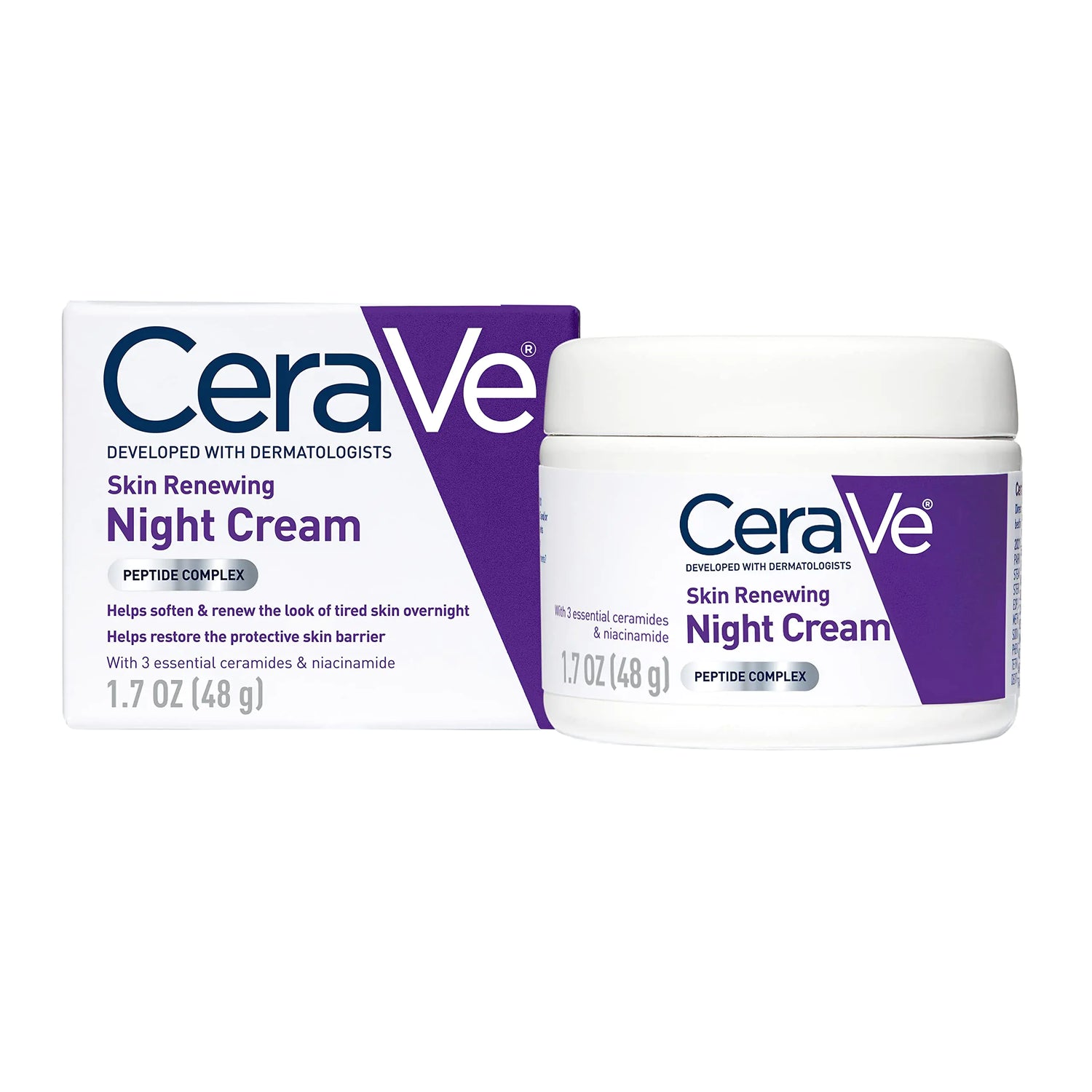 Crema notte per il rinnovamento della pelle CeraVe | Niacinamide, complesso peptidico e idratante all'acido ialuronico per il viso | 1,7 once, la confezione può variare 1,7 once (confezione da 1)