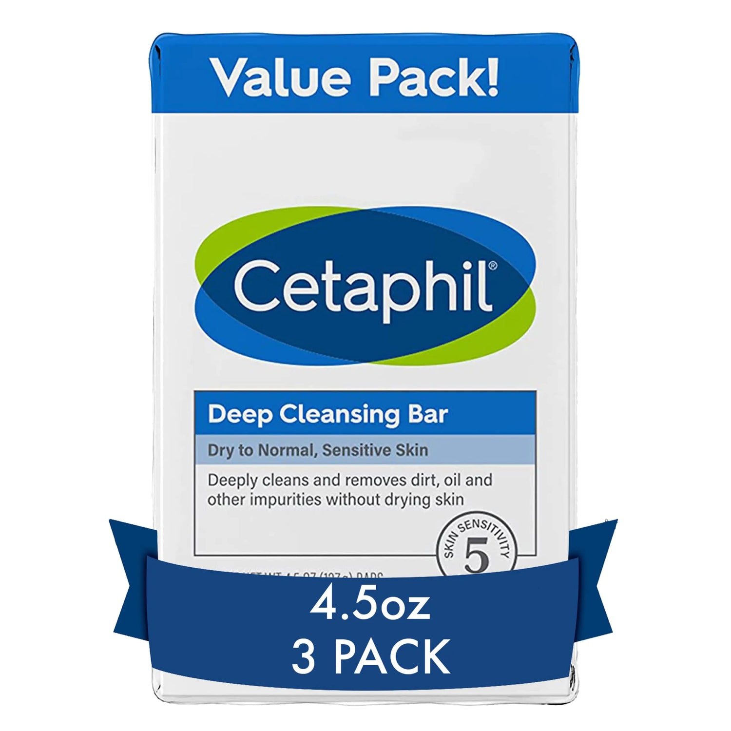 Cetaphil Bar Soap, Deep Cleansing Face and Body Bar, Confezione da 3, Per pelli da secche a normali, sensibili, senza sapone, ipoallergenico, senza parabeni, rimuove trucco, sporco e olio 4,5 once (confezione da 3)