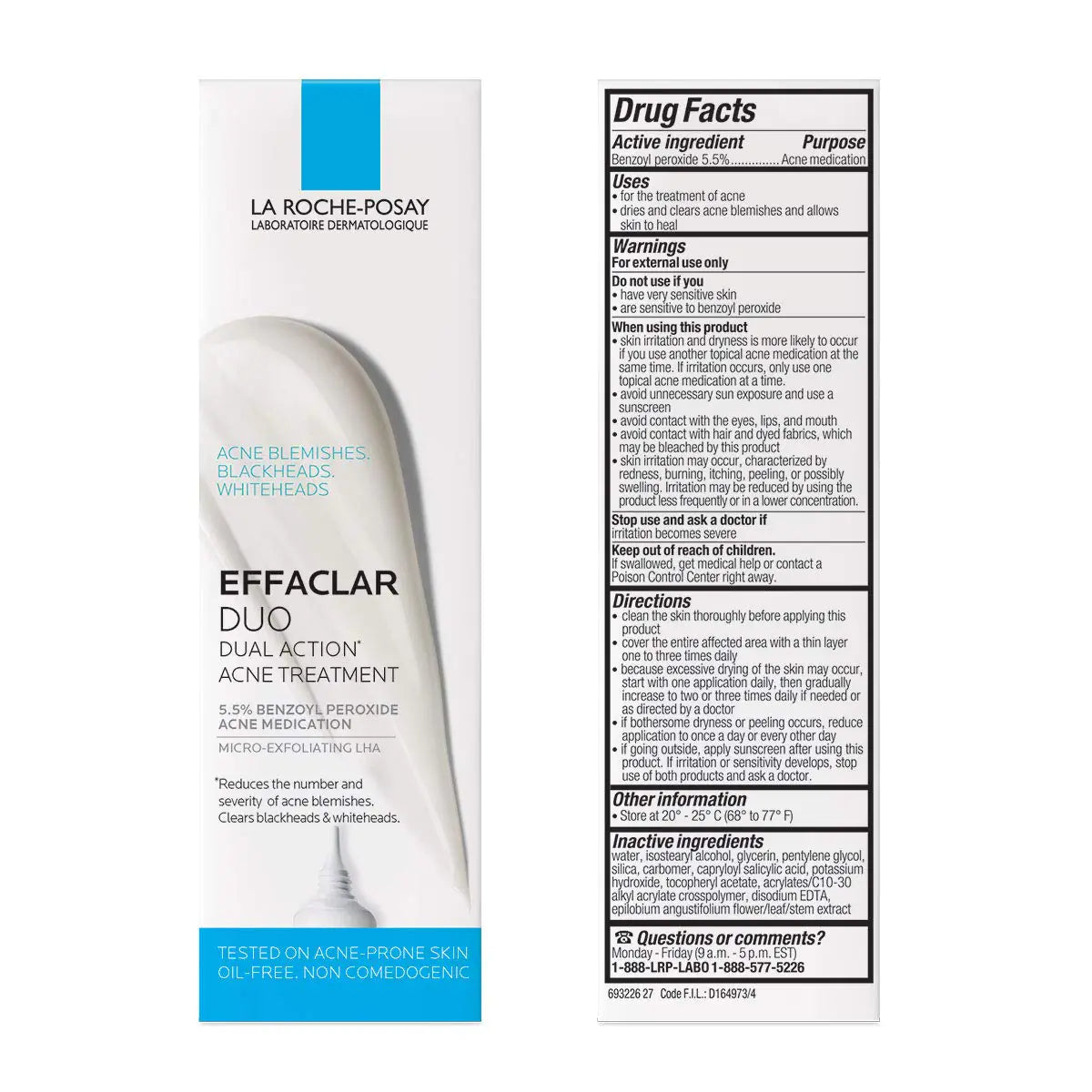 La Roche-Posay Effaclar Duo Crema per il trattamento delle macchie dell’acne a doppia azione con perossido di benzoile Trattamento dell’acne per l’acne e punti neri, leggerezza leggera, sicura per la pelle sensibile 0,7 fl oz (confezione da 1)