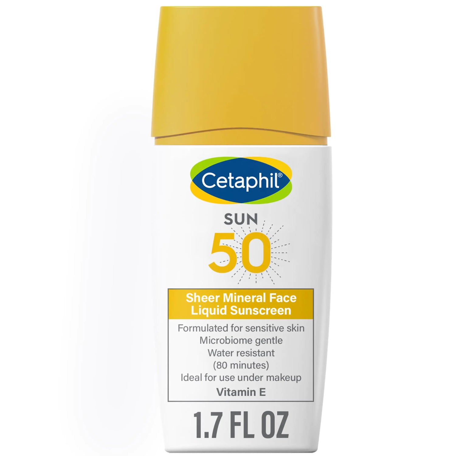 Cetaphil Sheer 100% crema solare liquida minerale per il viso con ossido di zinco ad ampio spettro SPF 50 formulato per pelli sensibili, senza profumo, 1,7 fl oz