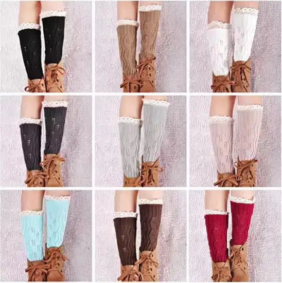 Vintage Style CableKnit At Your Feet Leg Warmer Socks With Lace