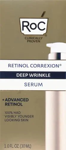 RoC Retinol Correxion Siero viso a rughe profonde Retinolo con acido ascorbico, trattamento quotidiano antietà per la cura della pelle per linee sottili, macchie scure, cicatrici da acne, 1 oncia (la confezione può variare)