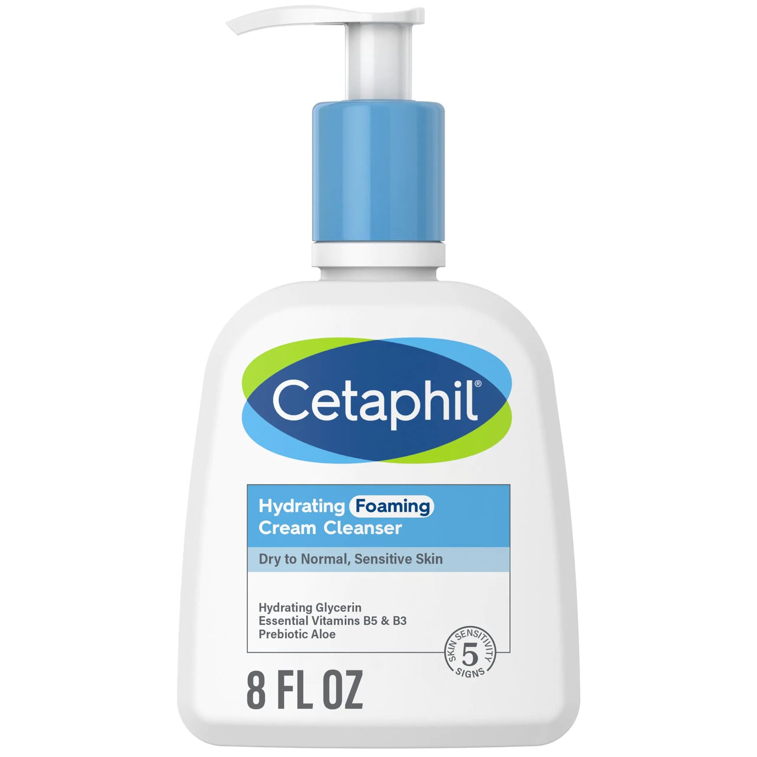 Cetaphil Cream to Foam Face Wash, crema detergente schiumosa idratante, 8 once, per pelli sensibili da normali a secche, con aloe prebiotica lenitiva, ipoallergenica, senza profumo non profumata 8 fl oz (confezione da 1)