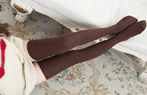 Women Thigh High Socks Extra Long Cotton Knit Warm Thick Tall Long Boot Stockings Leg Warmers One Size 1 Brown