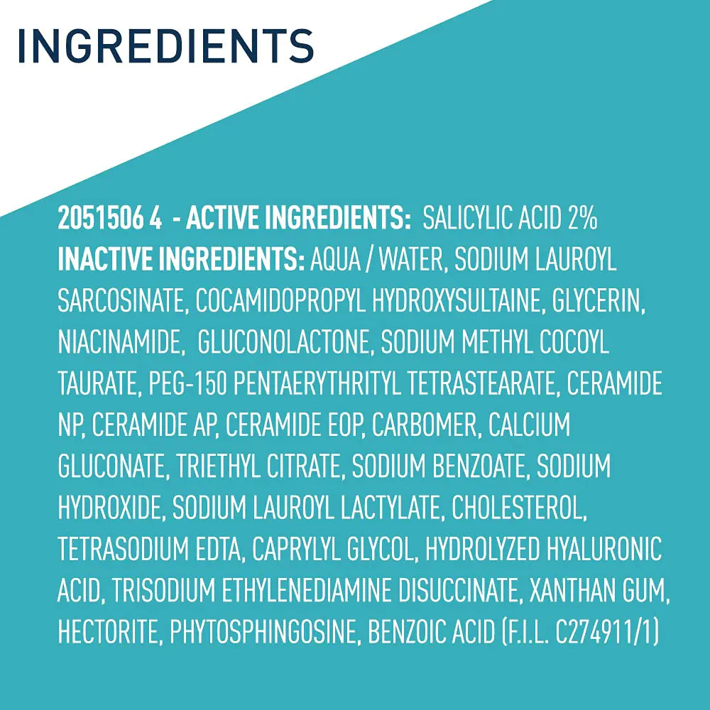 Detergente per il controllo dell’acne CeraVe, trattamento dell’acne all’acido salicilico al 2% formulato con niacinamide + ceramidi + argilla assorbente dell’olio, detergente deliminare e prevenire l'acne, senza profumo, 16 once 16 fl oz (confezione da 1)