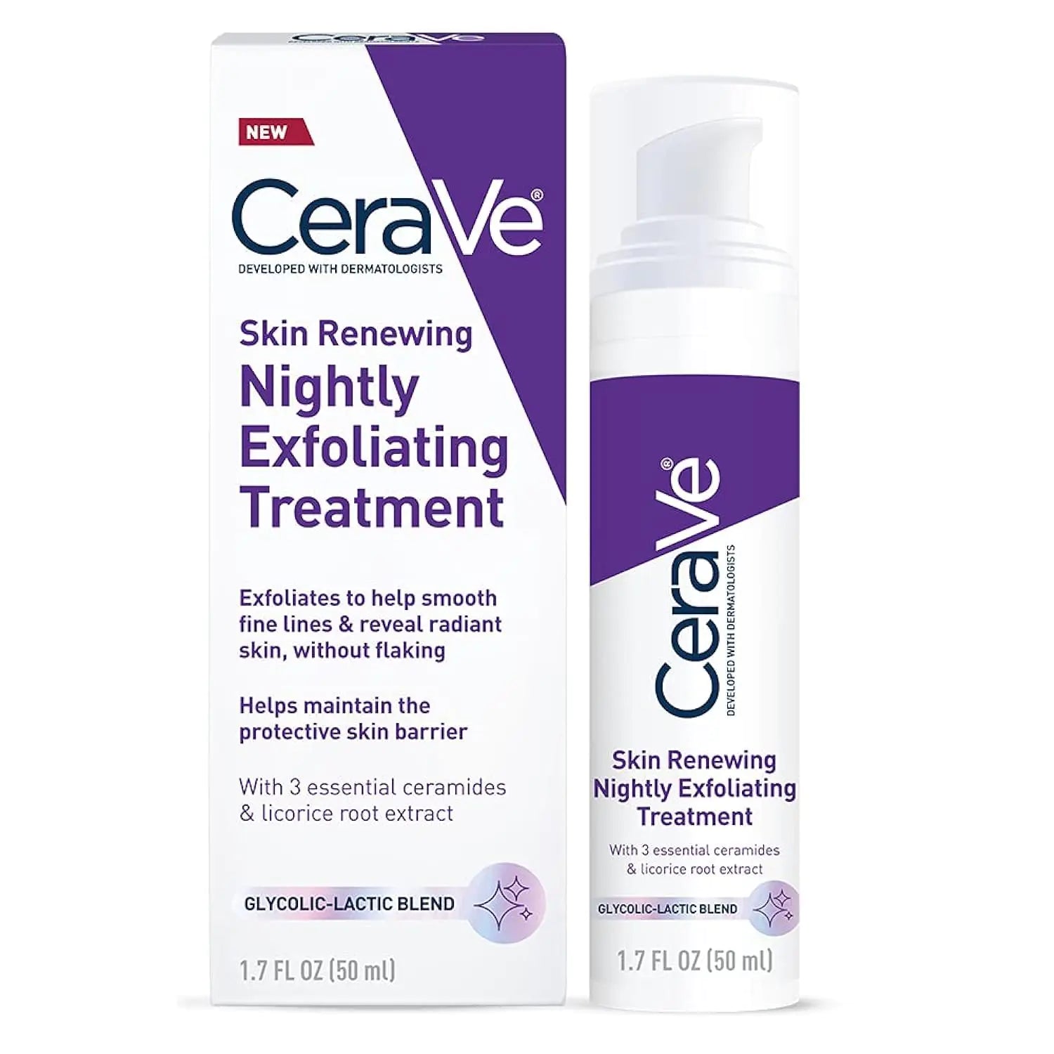 Trattamento esfoliante notturno per il rinnovamento della pelle CeraVe | Siero viso antietà con acido glicolico, acido lattico e ceramidi| Correttore di macchie scure per il viso | 1,7 once