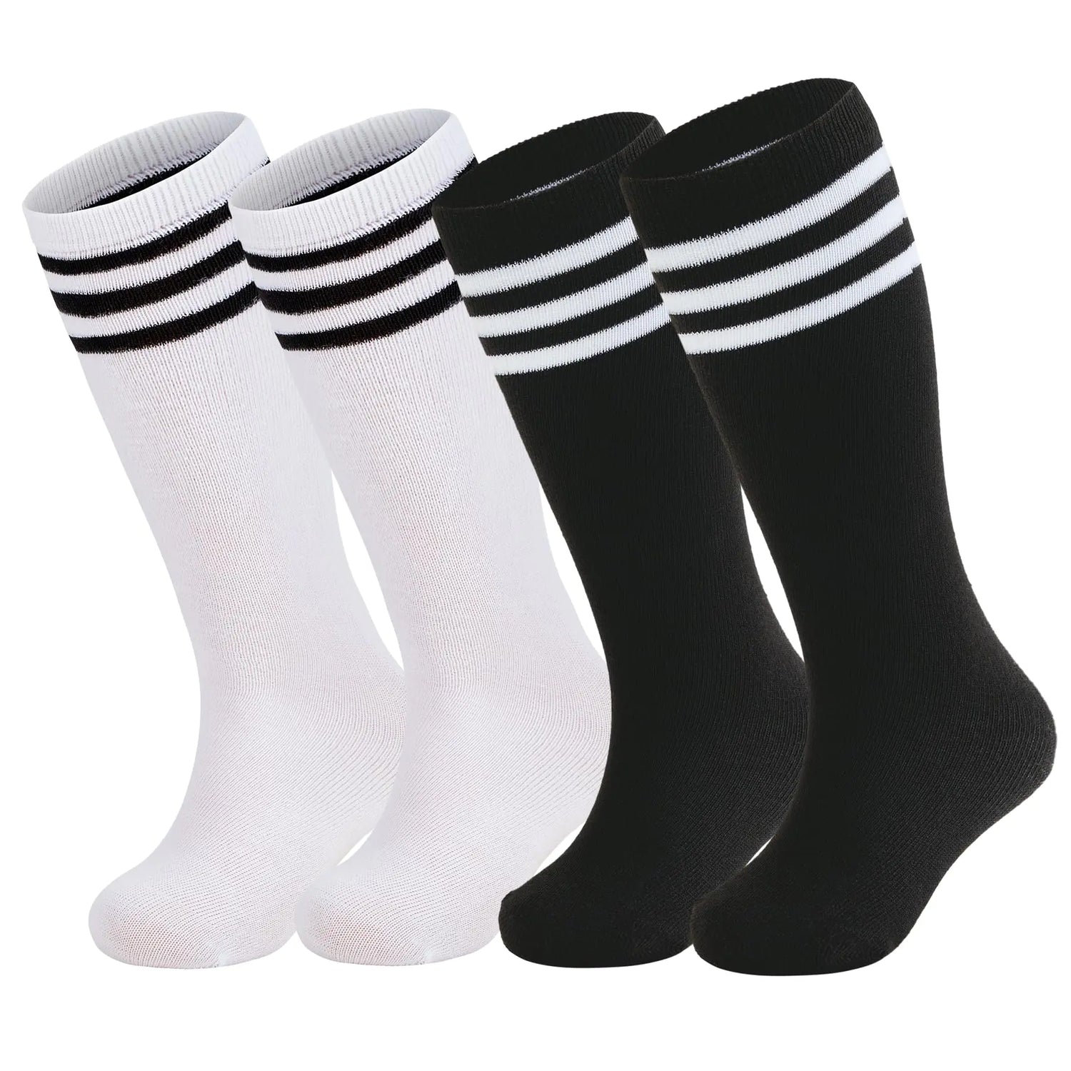 Zando 4 Pairs Kids Soccer Socks Baseball Softball Socks Youth Athletic Socks Boys Girls Knee High Socks 4-10 Years Little Kid 10-12 Years Black*2/White*2